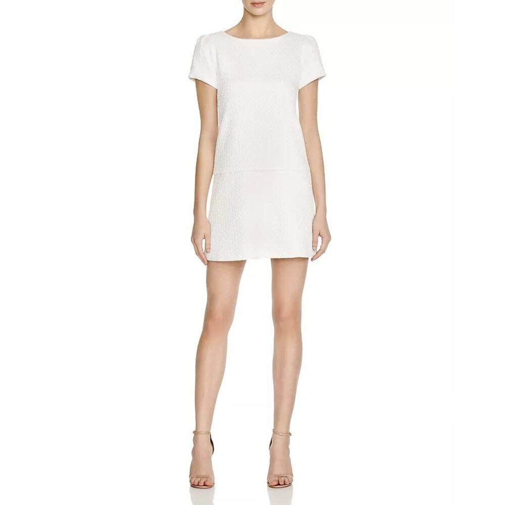ALICE + OLIVIA Liv Dress White Drop Waist Textured Short Sleeve | 8 - Picture 7 of 11